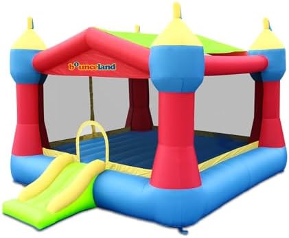 Bounceland Inflatable Party Castle Bounce House Bouncer, 16 ft L x 13 ft W x 10.3 ft H, Basketball Hoop, Removable Sun Roof, UL Strong Blower included