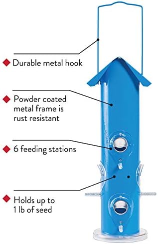 Perky-Pet Blue Metal Tube Wild Bird Feeder - 1 lb Capacity for Wild Bird Seed - Durable Construction - 391