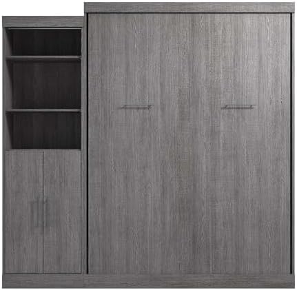 Bestar Nebula Queen Murphy Bed with Closet Organizer with Doors (90W) in Bark Gray, Sleeping Arrangement and Wardrobe for Multipurpose Room