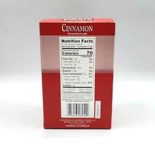 Krinos Cinnamon Candy - Hard Candy Imported from Greece, 10.6 oz | Natural flavors of cinnamon. Imported from Greece. Ideal as a after-meal palate cleanser and sharing at parties and gifts.