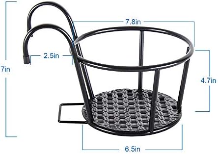 HowRU Iron Art Hanging Baskets Flower Pot Holder - Over the Rail Metal Fence Planters - Pack of 3 - Black
