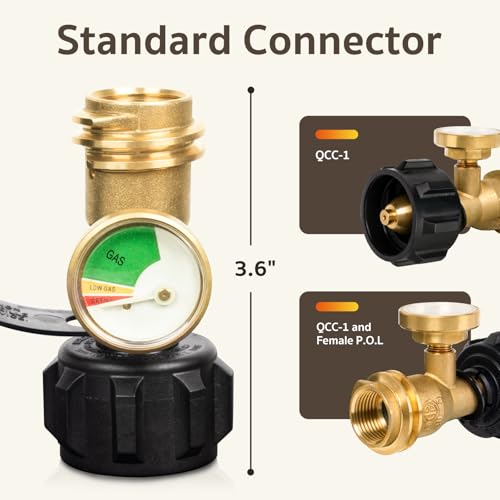 GASPRO Universal Propane Tank Gauge, Fits for 5-100lb Propane Tank Cylinder, Propane Adapter with POL Connection for RV, Camper, Gas Grill, Fire Pit