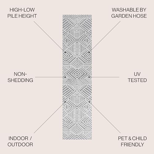 JONATHAN Y Art Deco Geometric Indoor Outdoor Area Rug 3X5 White/Black, Jordan High-Low Pile for Backyard, Patio, Porch, Easy-Cleaning, High Traffic