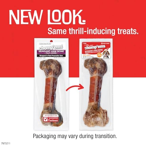 RUFFIN' IT CHOMP'EMS Serrano Ham Bone Wrapped in Real Prosciutto Ham, 1 Large Bone