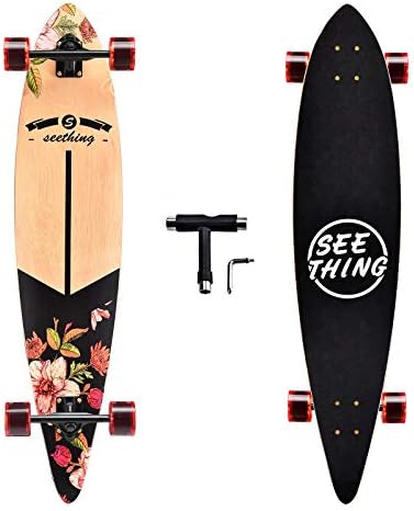 seething 42 Inch Longboard Skateboard Complete Cruiser Pintail, The Original Artisan Maple Skateboard Cruiser Pintail for Cruising, Carving