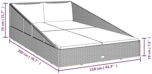 vidaXL Patio Bed Gray 43.3"x78.7" Poly Rattan