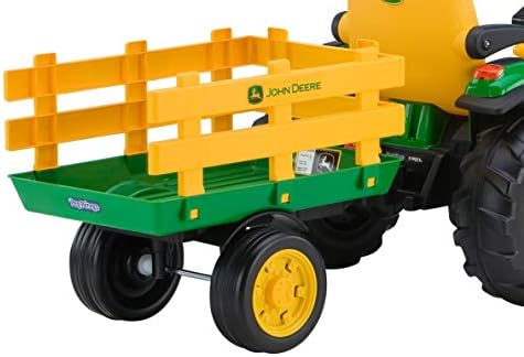 Peg Perego John Deere Ground Force Extra-Large 12 volt Ride-On Tractor with Trailer & FM Radio, Durable Design for Kids Ages 3-7