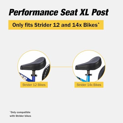 Strider Performance Seat with XL Post, Fits 12 and 14x Bikes, Inseam 15-19” | Ergonomic Performance Seat with XL Post for Extra Reach