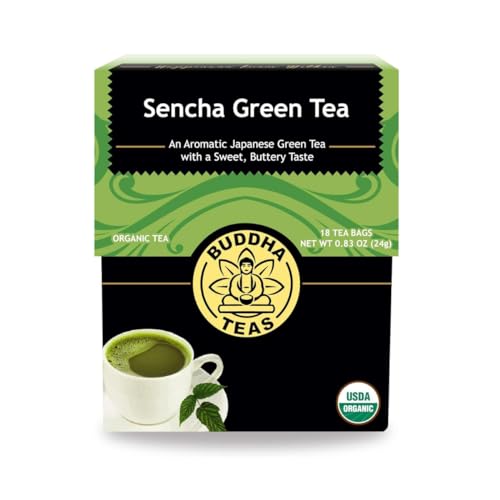 Buddha Teas - Organic Sencha Green Tea - For Health & Wellbeing - Japanese Green Tea - With Antioxidants & Minerals - Clean Ingredients - Caffeinated - OU Kosher & Non-GMO - 18 Tea Bags (Pack of 1)