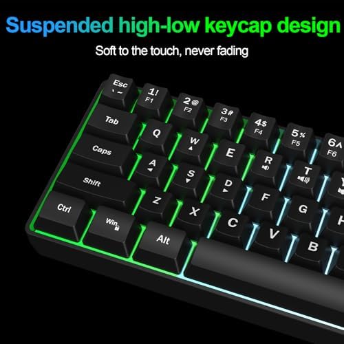 Wired RGB Gaming Membrance Keyboard. 60 Percent Mini Creamy LED Computer Keyboard .Small Ergonomic Clicky Teclado with ABS Backlit Unreplaceable