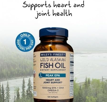 Wiley's Finest Wild Alaskan Fish Oil Peak EPA - Triple Strength Peak EPA & DHA Supplement - 1000mg Fish Oil - Omega-3s for Joint Health Support - 30 Softgels (30 Servings)