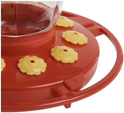 First Nature 993091-546 16 oz. Hummingbird Flower Feeder , Red | Bright Flower Ports Attract Birds - Round Bottom Perch Fits Multiple Birds - See-Through Tank Shows Nectar Levels