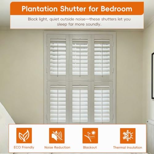 Plantation Shutters for Interior Windows with Front Tilt Faux Wood | Custom Made for Interior/Inside Window of Bathroom, Kitchen, Livingroom, Bedroom