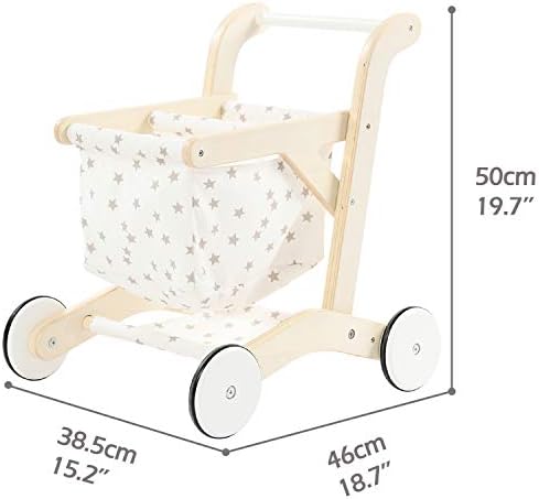 labebe Baby Push Walker, Wooden Shopping Cart with Doll Seat for Toddlers