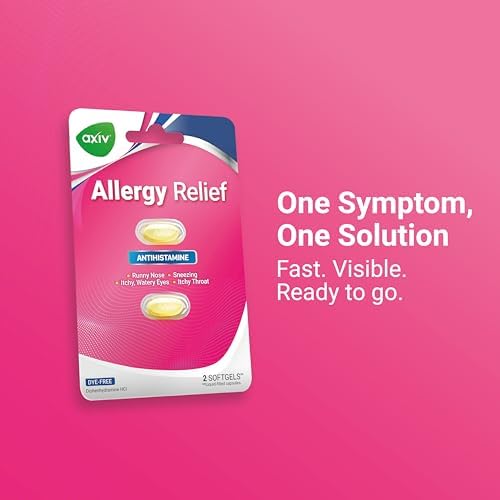 AXIV Allergy Relief Softgels, Antihistamine Medicine & Cold Symptom Relief, Dye-Free Liquid Gels, 25 mg Diphenhydramine HCl, Runny Nose, Sneezing, 24 Count (24 Softgels)