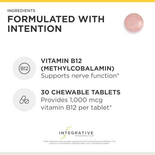 Integrative Therapeutics B12-Active - Supplement for Nerve Function Support* - Dairy, Soy & Gluten-Free - Cherry Flavored, 30 Chewable Tablets (30 Servings)