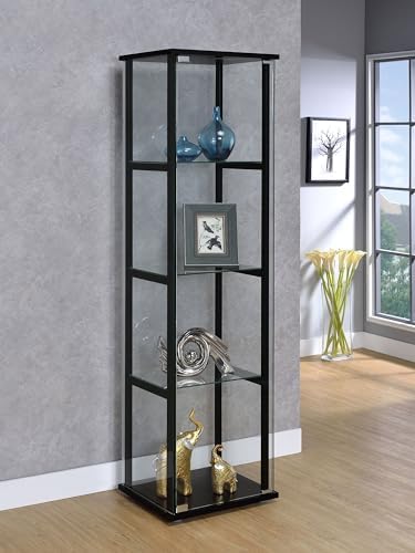 Coaster Home Furnishings Cyclamen 34-inch 3-Tier Clear Tempered Glass Curio Cabinet Display Case with Shelving Black 950179