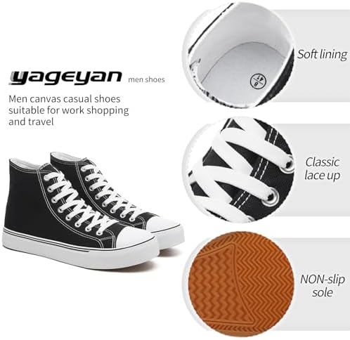 yageyan Men’s High Top Canvas Sneakers Fashion Lace up Walking Shoes Casual Classic