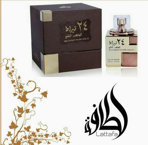 Lattafa Perfumes 24 Carat Pure Gold for Unisex Eau de Parfum Spray, 3.4 Ounce