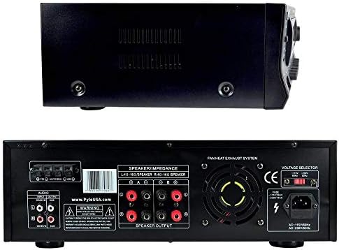 Pyle Home Stereo Amplifier with Bluetooth - 300 Watt Max 4 Channel Stereo Receiver with Easy Karaoke - Dual Mic In with EQ and Echo, USB-A and SD Card In, RCA In, RCA Out, LED Display - PT272AUBT