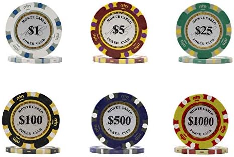 DA VINCI Monte Carlo Poker Club Set of 500 14 Gram 3 Tone Chips with Upgrade Ding Proof Black ABS Case, 2 Decks Plastic Playing Cards, 2 Cut Cards