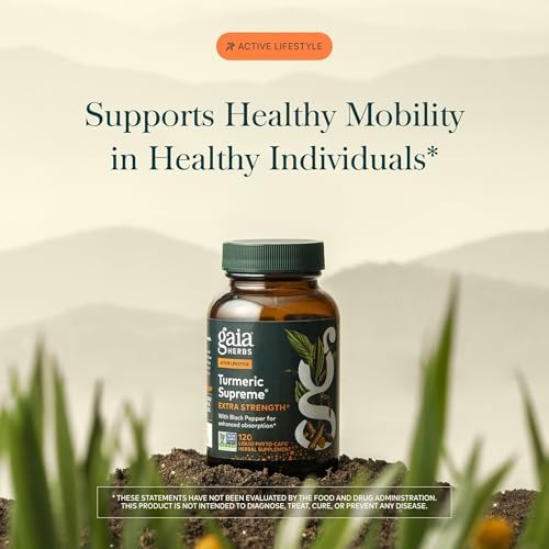 Gaia Herbs Turmeric Supreme Extra Strength - Helps Reduce Occasional Discomfort from Normal Wear & Tear*- 616 mg Organic Turmeric Curcumin Supplement with Black Pepper- 120 Vegan Liquid Phyto-Capsules