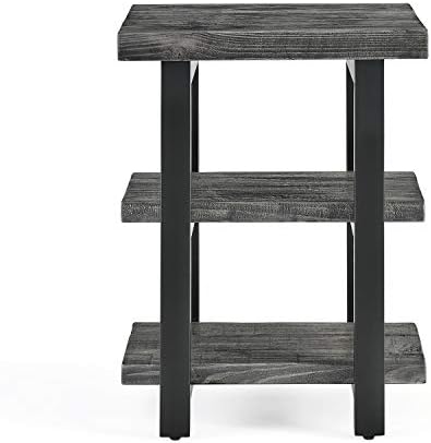 Alaterre Furniture Pomona Solid Wood 2-Tier End Table, Rustic Brown, 27” | Nightstand with Storage Shelf and Metal Legs, Industrial Farmhouse Chair Side Table for Living Room or Bedroom