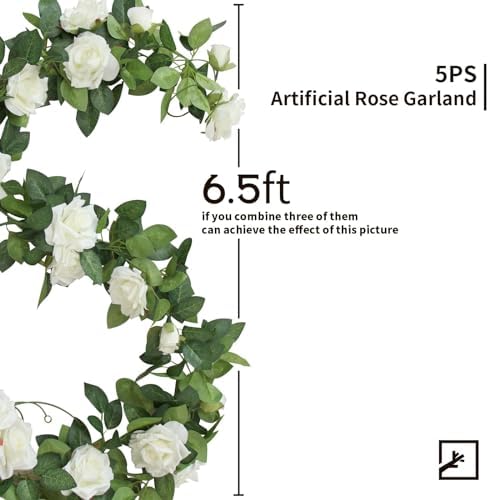ZIFTY 5Pcs 34FT Flower Garland White Artificial Rose Vine Wedding Decor