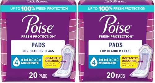 Poise Incontinence & Postpartum Pads for Bladder Leaks, 4 Drop Moderate Absorbency, Regular Length, 20 Count, Packaging May Vary