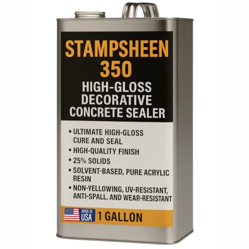 High Gloss Wet Look Decorative Concrete Sealer – Solvent-Based Acrylic Cure & Seal, UV-Resistant, Non-Yellowing Protective Film – Concrete & Paver Sealer for Outdoor Surfaces - Stampsheen 350 5gl