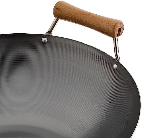 JOYCE CHEN Classic Series 14-Inch Uncoated Carbon Steel Wok Set with Lid and Birch Handles, 4 Pieces