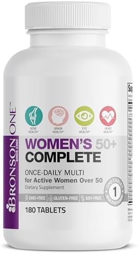 Bronson ONE Daily Women 50+ Complete Multivitamin Multimineral, 180 Tablets | Once-Daily, Targeted Nutrition For Active Women Over 50, Non-GMO, Gluten-Free, Soy-Free