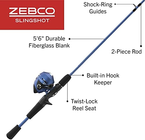 Zebco Slingshot Spincast Reel and Fishing Rod Combo, 2-Piece Fishing Pole, Right-Hand Retrieve, Pre-Spooled with 10-Pound Zebco Line