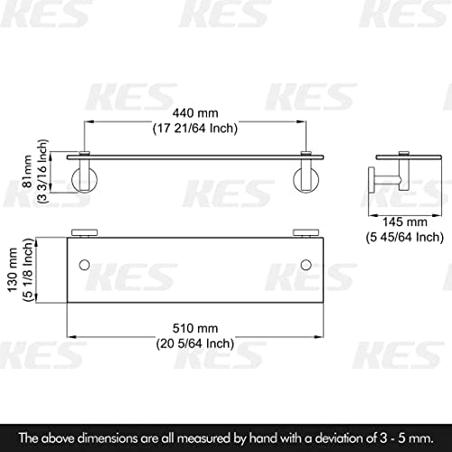 KES Glass Shelf for Bathroom, 20-Inch, 3 Pack, Brushed Finish