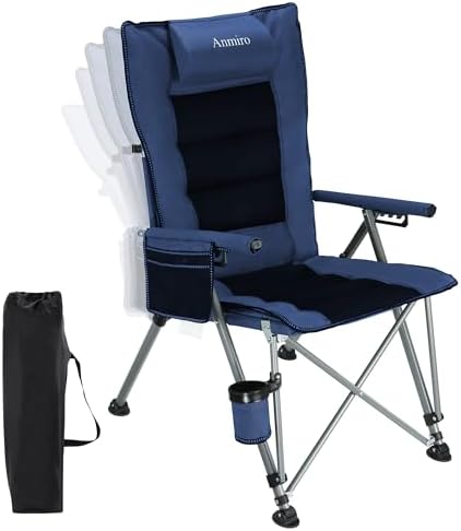 Adjustable Back Folding Camping Chair for Camp, Picnic, Lawn, Fishing | Adjustable Back; Weight Capacity 400 LBS;Hard Arm Portable Chair;Cup Holder;Storage Bag;carrying bag