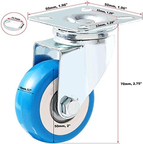 50 Pack Caster Swivel Plate On Blue Polyurethane Wheels (2" no brake)