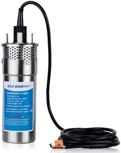 ECO-WORTHY 24V Submersible Deep Well Water Pump with 10ft Cable 1.6GPM 4'' 5A, Max Lift 230ft/70m, DC Pump/Alternative Energy Solar Battery Farm & Ranch Submersible Deep Well Pump