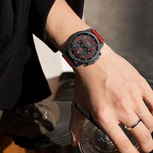 FANMIS Mens Classic Analog Quartz Chronograph Sandwich Dial Leather Watch