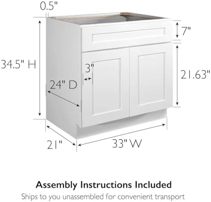 Design House Brookings Kitchen Sink Base Cabinet, 36", White | Floor Mount, Contemporary/Modern, Wood, Kitchen, 561498