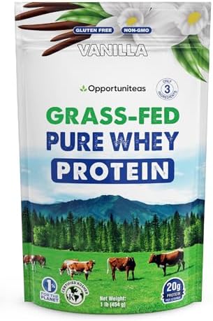 Grass Fed Whey Protein Powder Concentrate - 1 Ingredient - Pure Protein Supplement for Drink, Smoothie, Shake, Cooking & Baking - Non GMO, Hormone Free & Gluten Free - 1 Pound