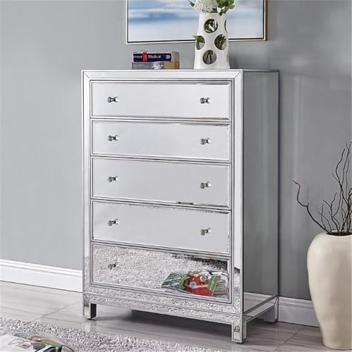 Reflexion 5 Drawer 48" Mirrored Chest in Antique Silver