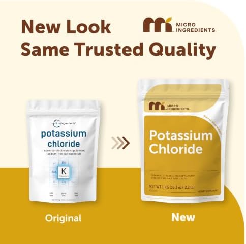 Micro Ingredients Potassium Chloride, 2.2 lb Powder | Salt Substitute | Essential Electrolyte Supplement | Filler Free