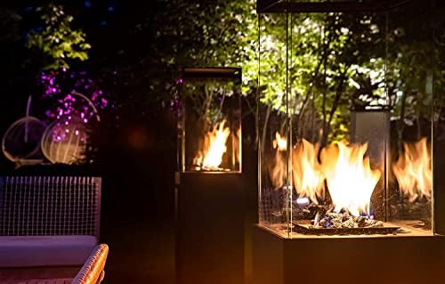 Planika Faro 41, 000 BTU Propane Patio Heater 59" Modern Freestanding Glass Tower with Wheels, Smokeless 360° Flame