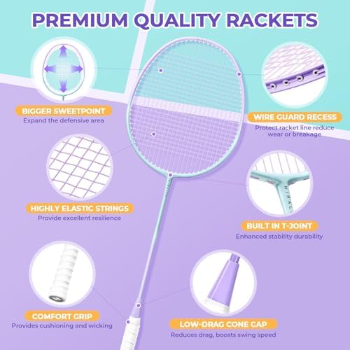 HIRALIY Badminton Rackets Includ 2/4 Rackets, 6/12 Birdies, 1 Carrying Bag