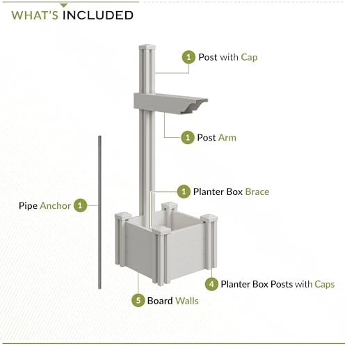 Zippity Majestic Mailbox Post w/Planter Box, White Vinyl DIY No Dig Kit | 1 Post + Planter Box, Mailbox Sold Separately, ZP19027