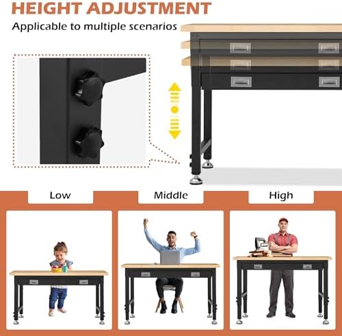 Antifir 48" Adjustable Workbench, Heavy Duty Workstation with Storage Drawer | Garage Workbench, 2000 LBS Load Capacity