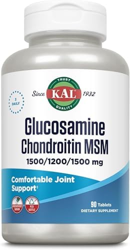 KAL Glucosamine Chondroitin MSM, Joint Support Supplement for Women and Men, 1500mg Glucosamine Sulfate, 1200mg Chondroitin, MSM, Rapid Disintegration, 60-Day Guarantee, 30 Servings, 90 Tablets