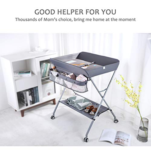Baby Changing Table Portable Folding Diaper Changing Station with Wheels