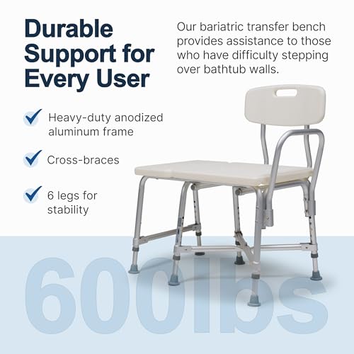 Lumex Bariatric Tub Transfer Bench, Heavy-Duty Shower & Bathtub Chair, Extra-Wide Seat, 600 lb. Limit