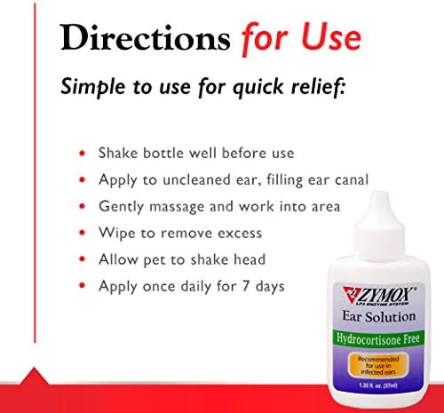 Zymox Otic Enzymatic Ear Solution for Dogs and Cats to Soothe Ear Infections Without Hydrocortisone, 1.25oz